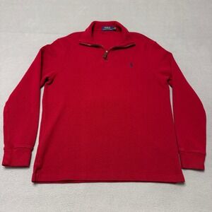 Polo Ralph Lauren Quarter Zip Pullover Mens Medium Red Cotton Knit Sweater 7079